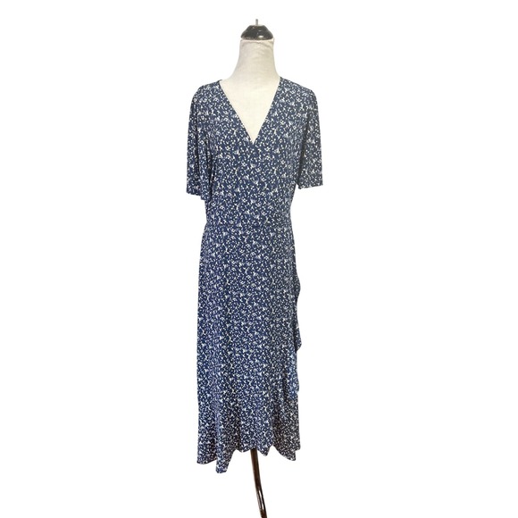 Muse Petite Dresses & Skirts - Muse Petite Navy Blue Floral Wrap Midi Dress Ruffle Hem XLP D18216P NEW